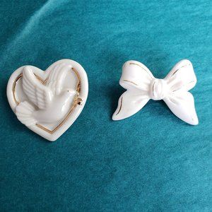 2/20$ Lot of 2 Lenox porcelain brooch dove and bow